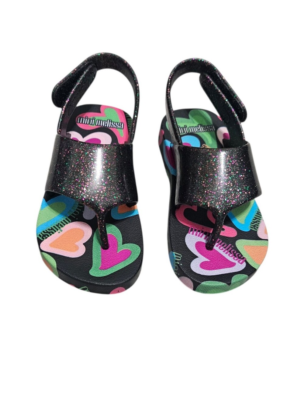 Mini Melissa Black Glitter Shiny Flipflop Sandals NEW